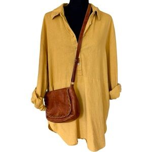 Yellow Tahari Linen Button Up Shirt Dress Tunic - Size L -Beach Cover Up